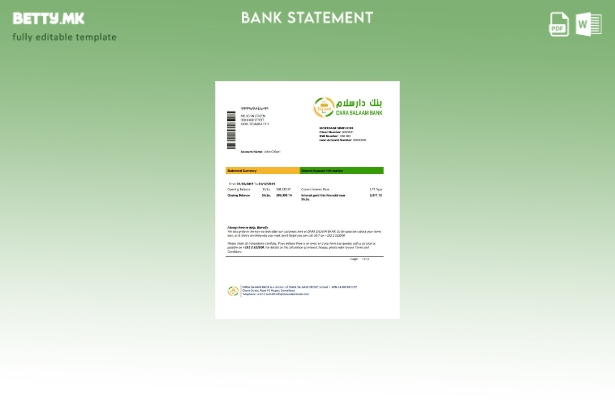 модерен стил на Сомалија Дара Салам шаблон за извод од банка